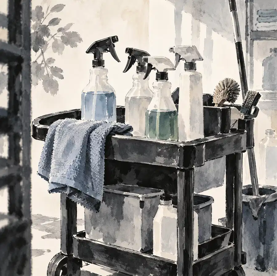 Illustration of cleaning businesses equipment and workspace